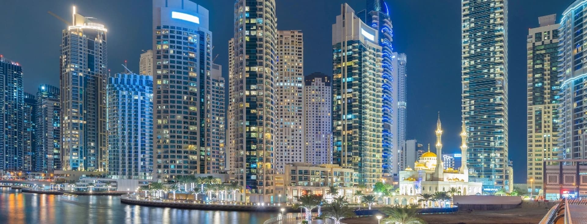 Dubai marina waterfront and skyline