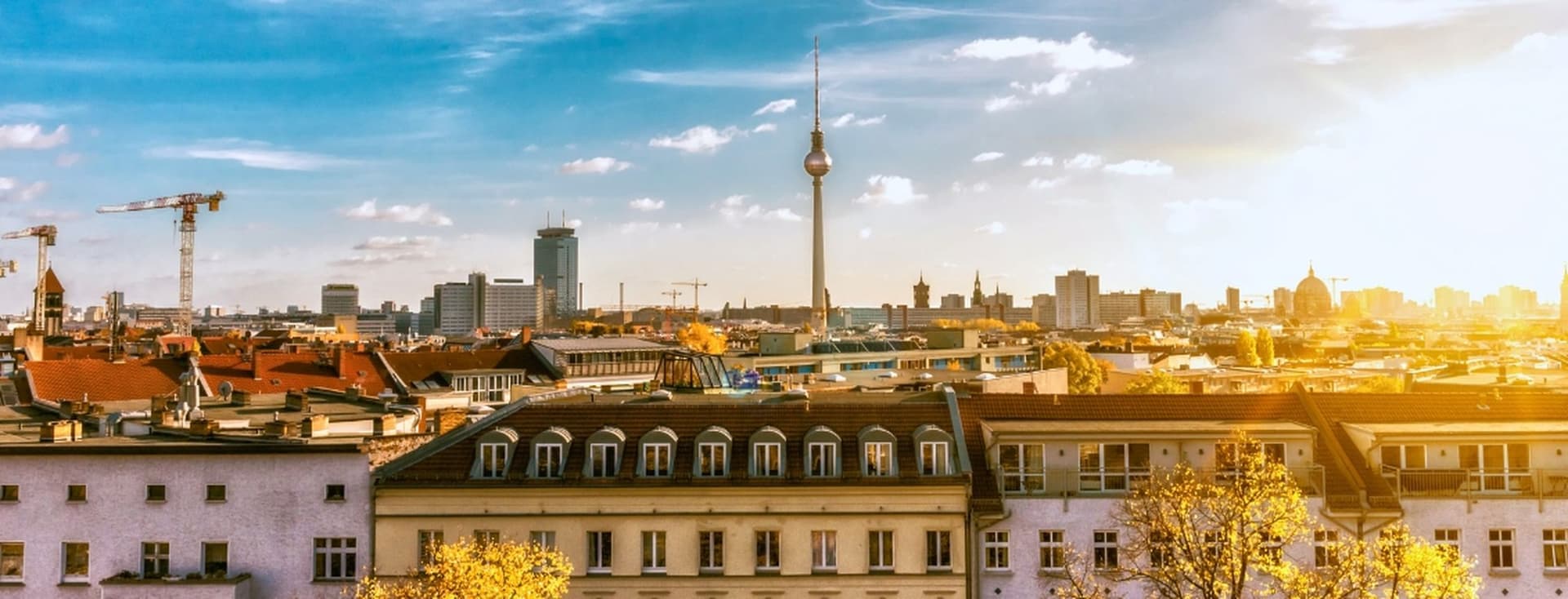 Berlin skyline in sunlight with a view of the Berlin TV Tower