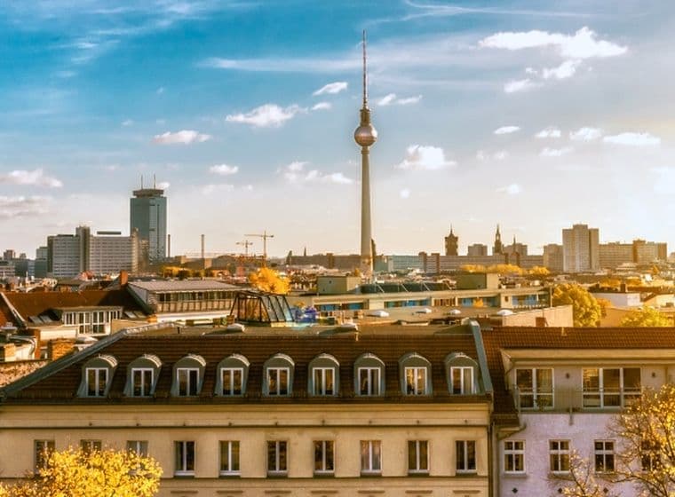 Berlin skyline in sunlight with a view of the Berlin TV Tower