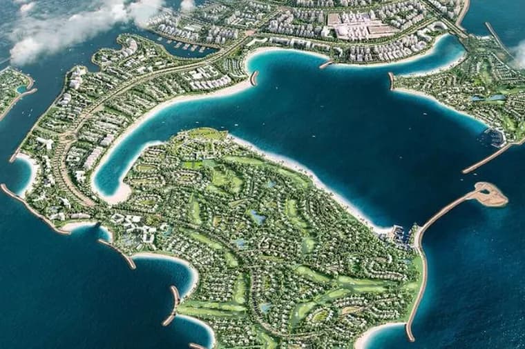 Masterplan der Dubai Islands mit fünf miteinander verbundenen Inseln, auf denen sich Villen und Apartments inmitten grüner Landschaften befinden – mit weitläufigen Stränden und Yachthäfen.