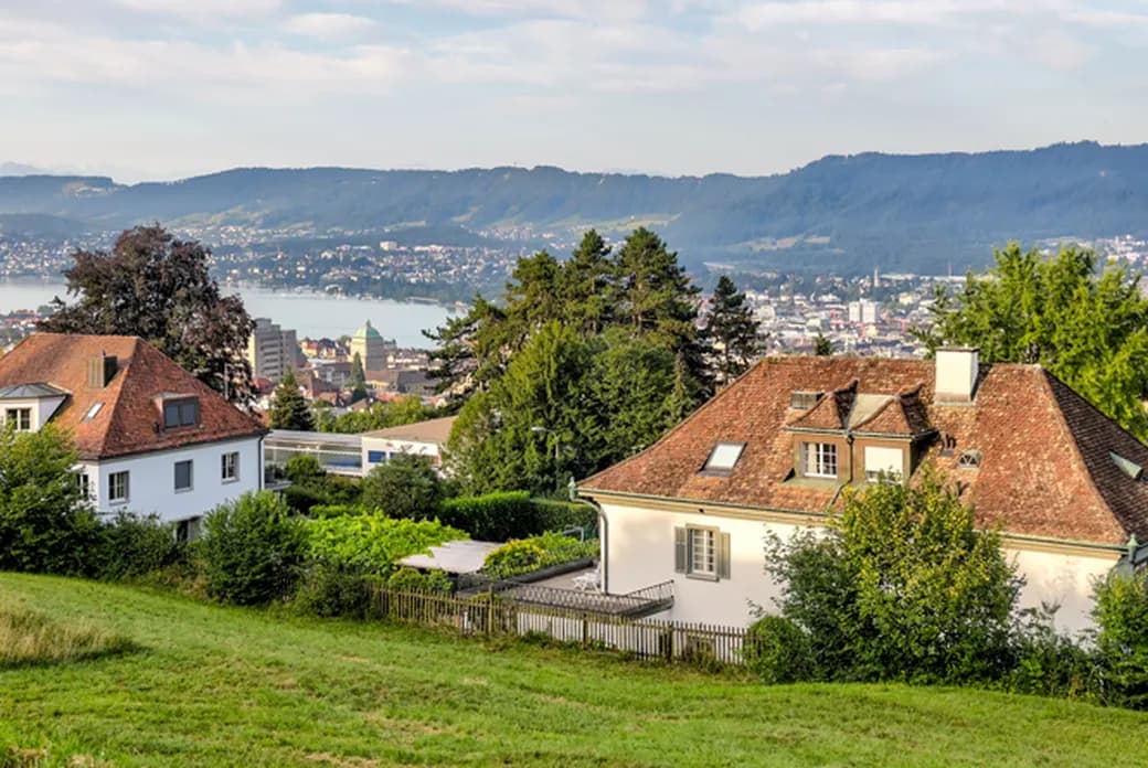 Views from the hilltop Sorell Park in Zurich Switzerland stock photo