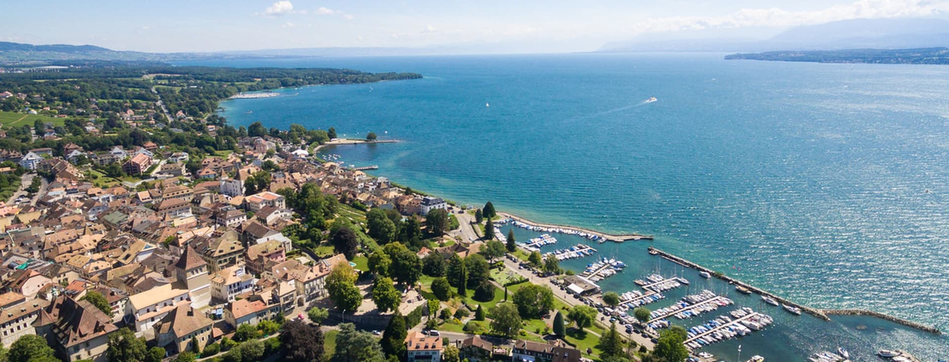 Aerial view of Nyon old city and waterfront in SwitzerlandAerial view of Nyon old city and waterfront in Switzerland