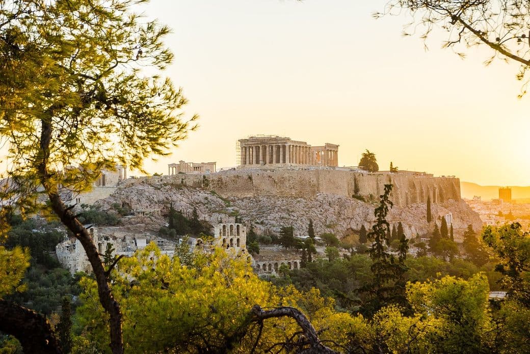 Acropolis in Athens with sun