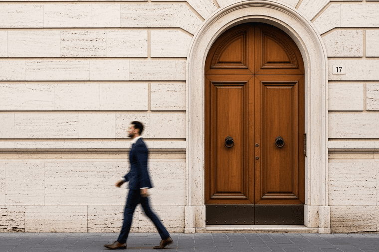 Agent walking across the street