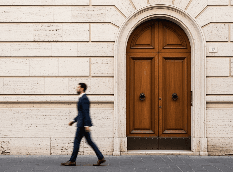 Agent walking across the street