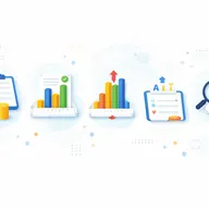 Illustrated financial concept with a calculator, bar graphs, checklist, and magnifying glass, symbolizing analysis and planning.