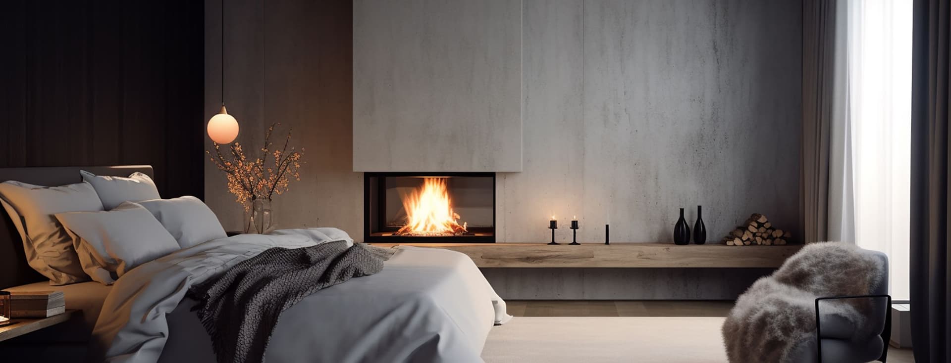 Charming modern interior design of a bedroom in gray