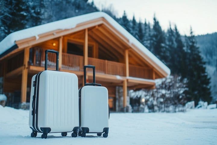 A cozy wooden chalet in a snowy winter paradise – ideal for tourist use.