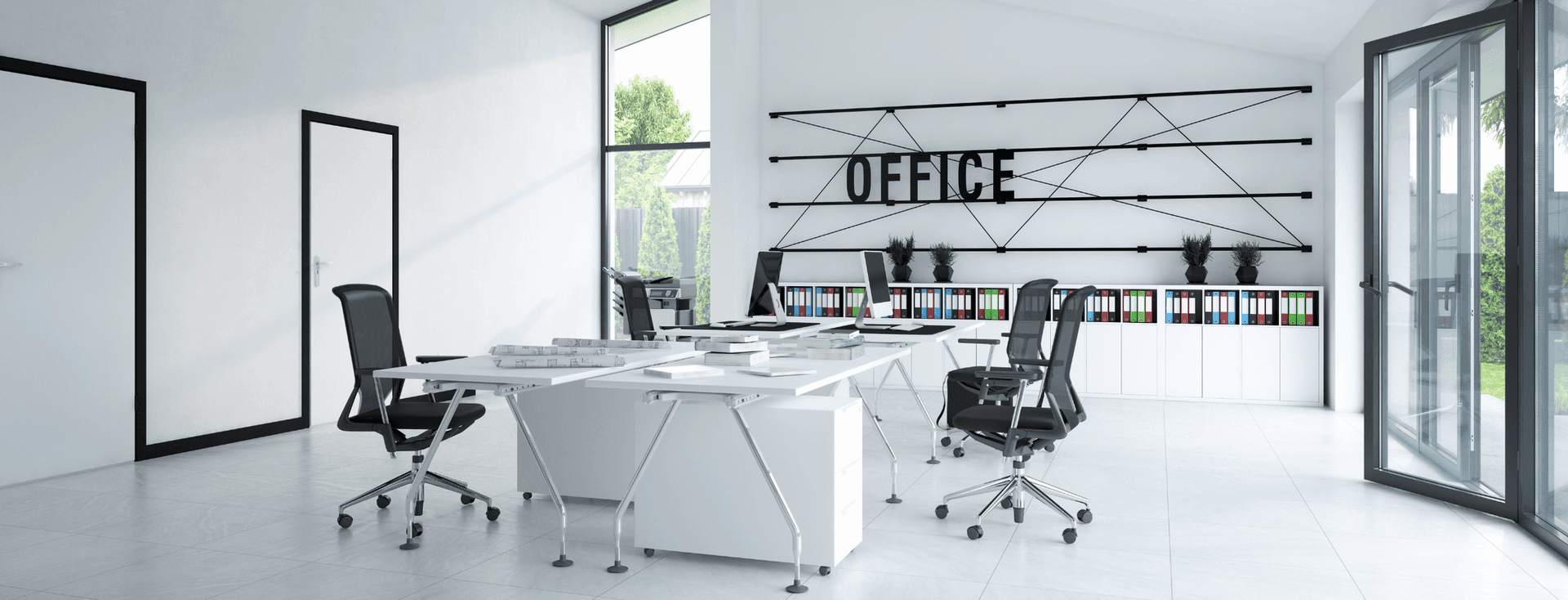 Modernes, cleanes Büro in Berlin.