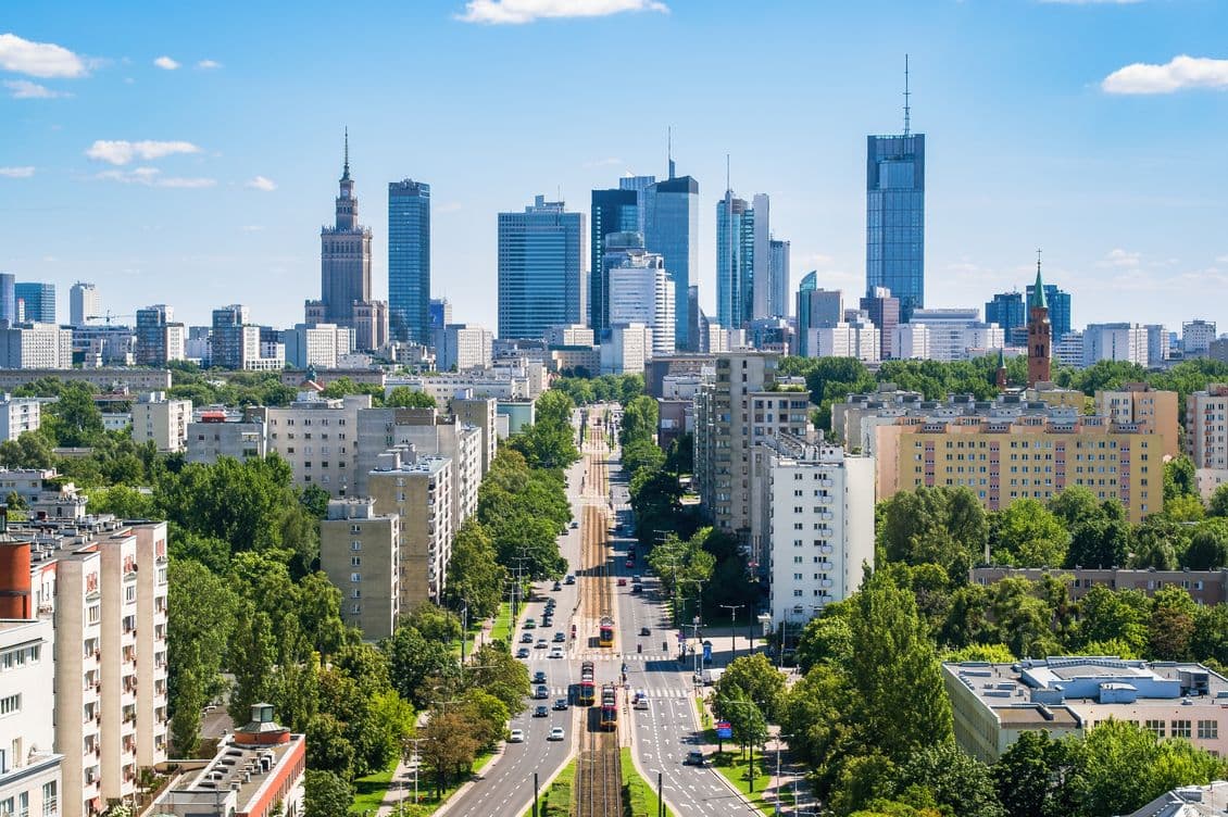 Warsaw aerial landscape under blue sky