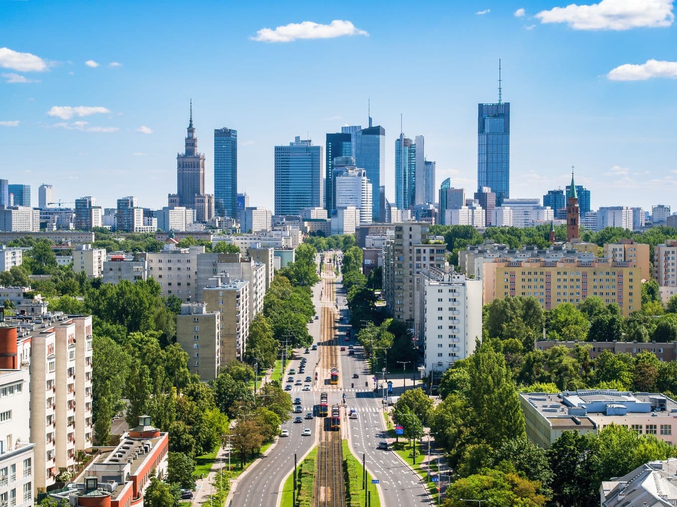 Warsaw aerial landscape under blue sky
