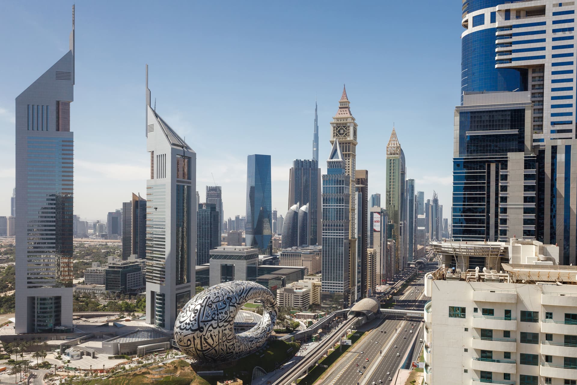difc sheikh zayed road view and museum of the future