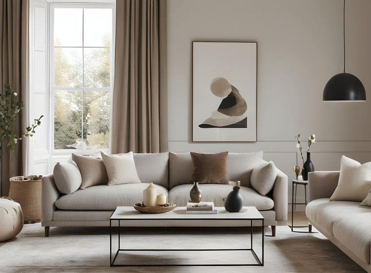 Elegant living room with modern furnishings, example of property preparation before sale.
