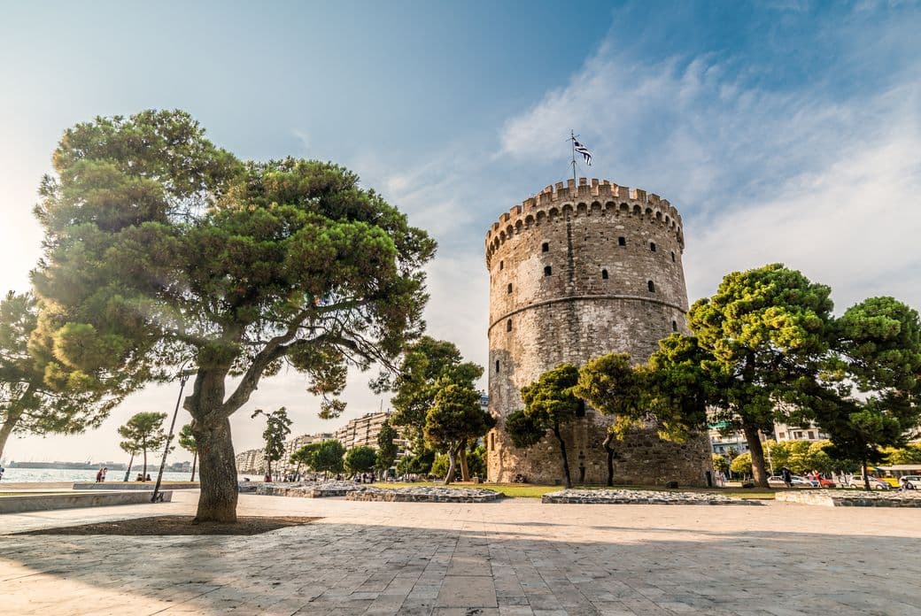 Colorful Photo panoramic of White Tower in Thessaloniki