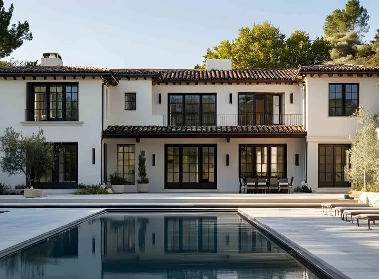 Large Mediterranean-style villa with a private pool and sun loungers.