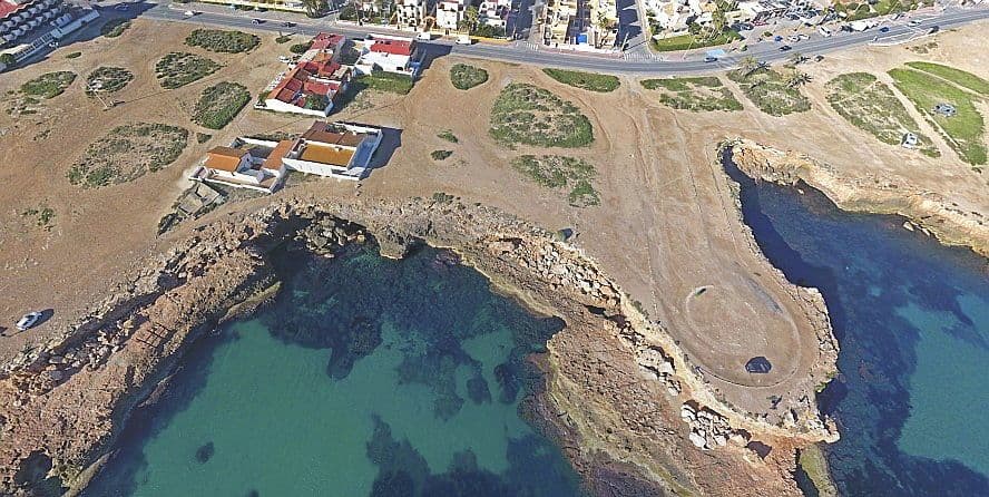 Aerial view of Cala del Gambote (left) and Cala Redonda (right) Torrevieja.