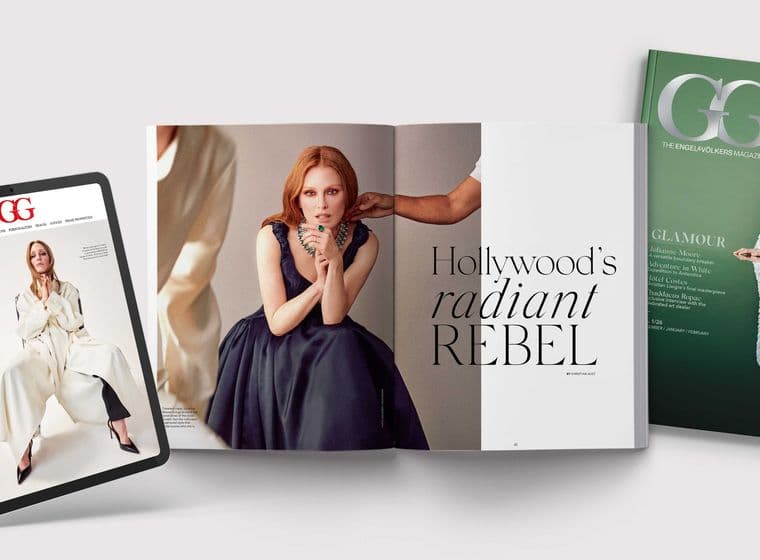 Mockup of the GG Magazine cover and cover story with Julianne Moore.